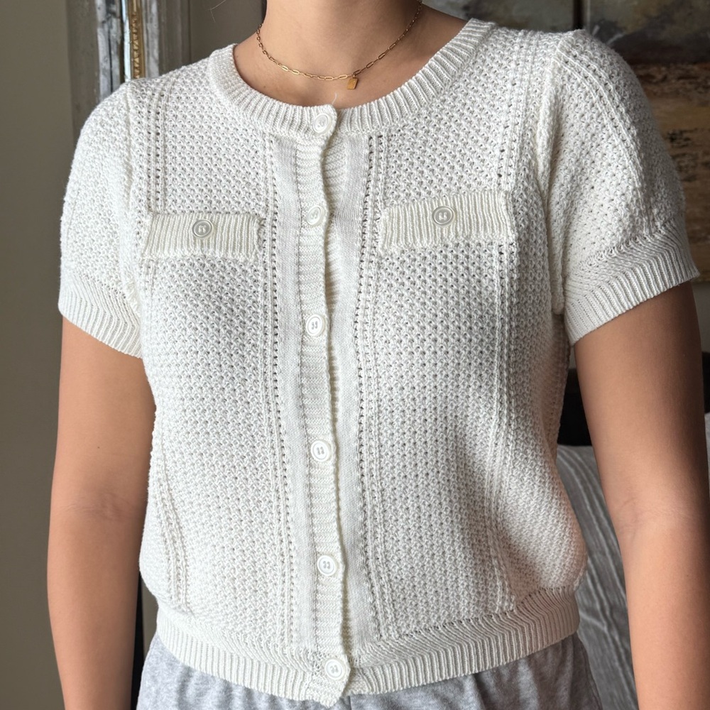 White Knit Button-Up Shirt